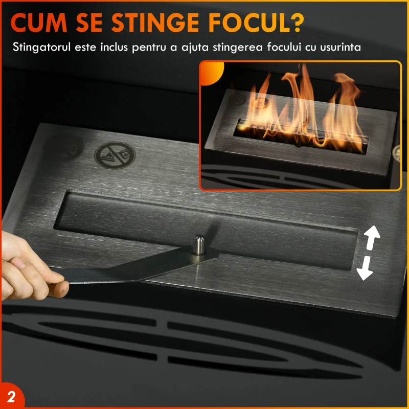 HOMCOM Șemineu pe Bioetanol, Bioșemineu cu Arzător de 1,2L pentru 3 Ore Durată de Ardere, 36x26x54 cm, Negru