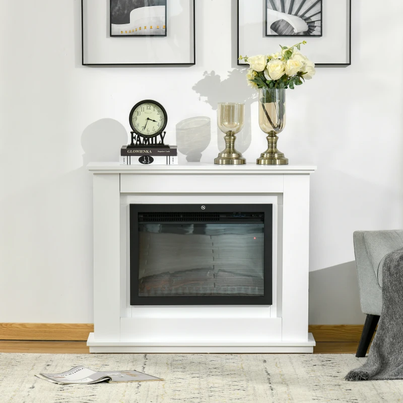 HOMCOM Cheminée électrique Grande Taille 2000 W Effet Flammes LED minuterie température luminosité réglables télécommande fournie Blanc(m-8)