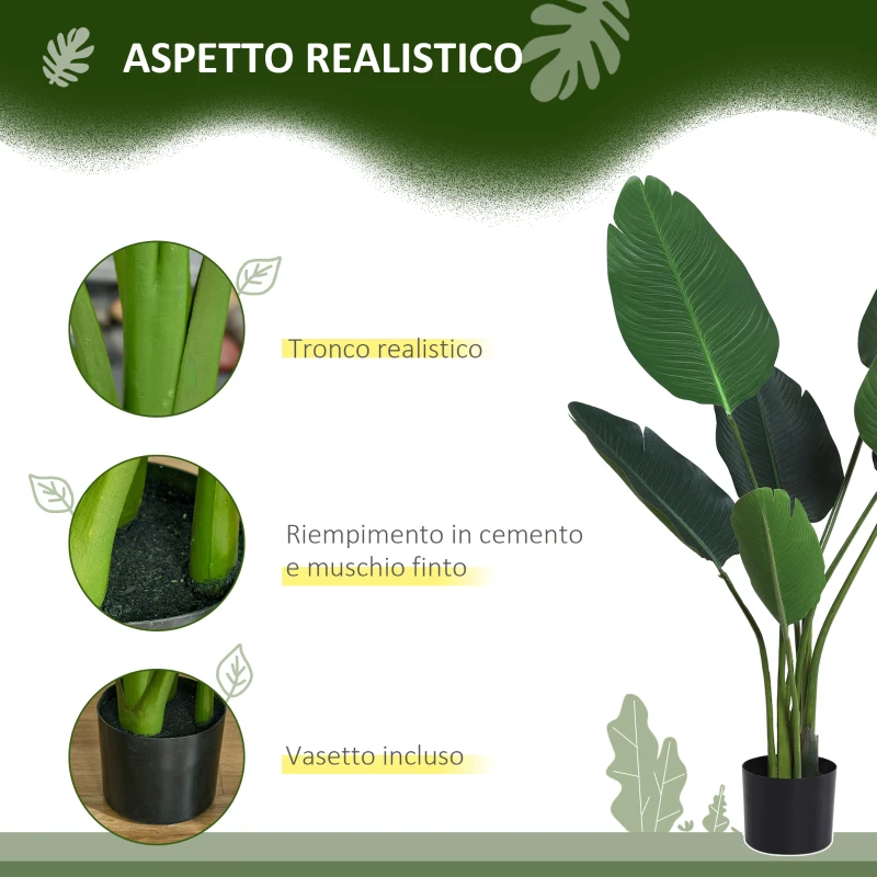 Outsunny Pianta Artificiale Uccello del Paradiso Alta 120cm con Vaso per Interni ed Esterni