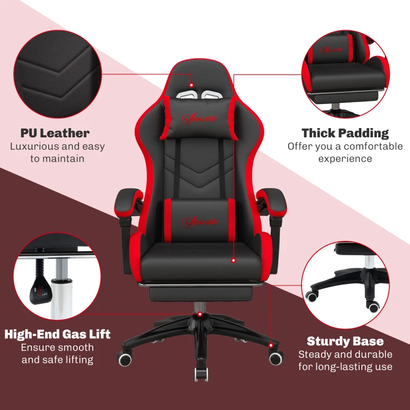 Vinsetto Scaun Gaming cu Înălțime Reglabilă, Scaun Gaming Ergonomic cu Spătar Rabatabil, 65x65x121-129 cm, Negru