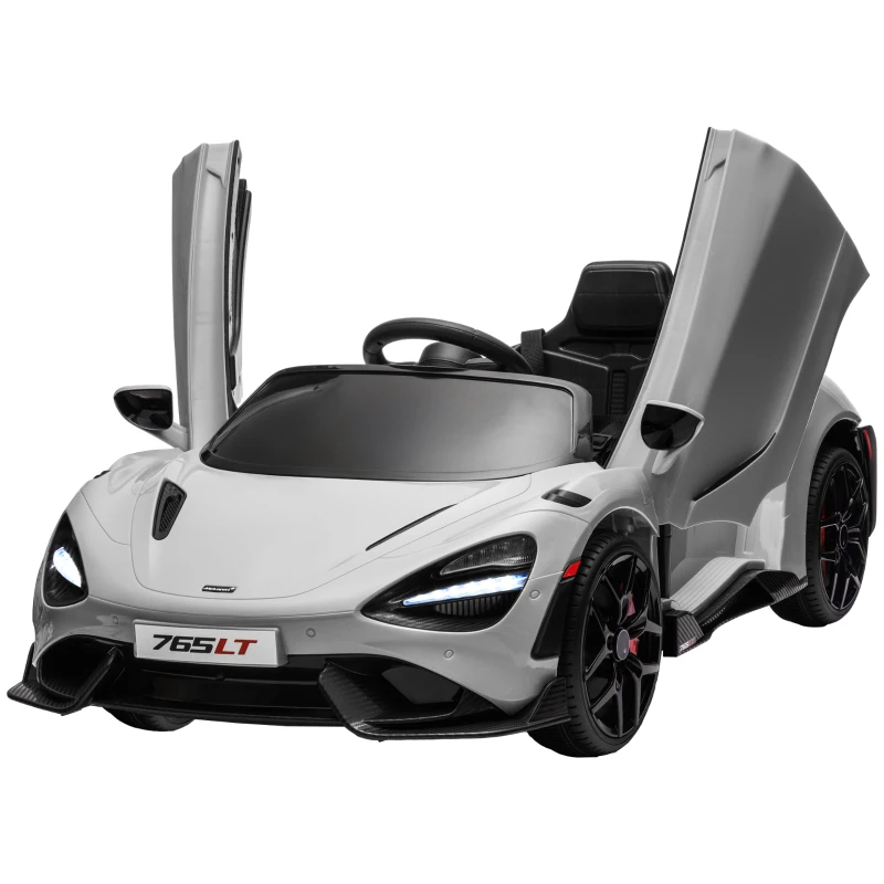AIYAPLAY McLaren 765LT Licensed 12V Kids Electric Ride on Car with Butterfly Doors Remote Control Transport Wheels Grey