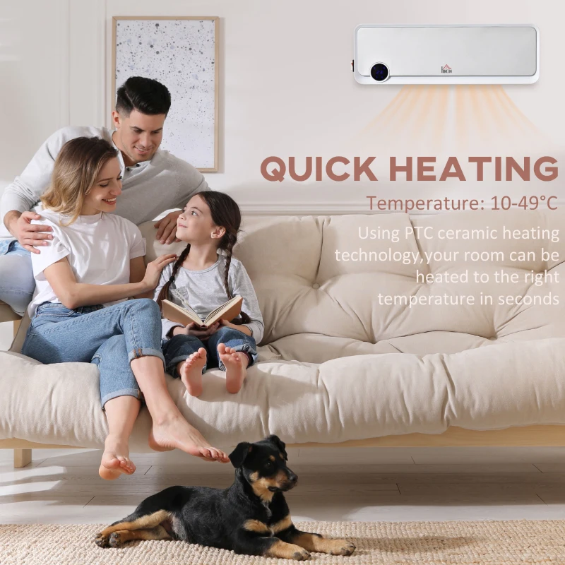 HOMCOM Aerotermă de Perete cu 3 Moduri, Timer 12h și Oscilație 30°, 56x18,5x11,7 cm, Argintiu