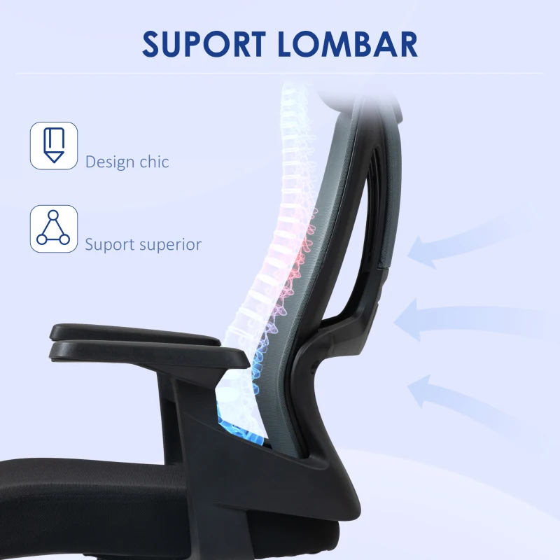HOMCOM Scaun Ergonomic de Birou Înclinabil cu Suport Lombar, Tetieră și Înălțime Reglabilă, 66x58x115-123 cm, Negru
