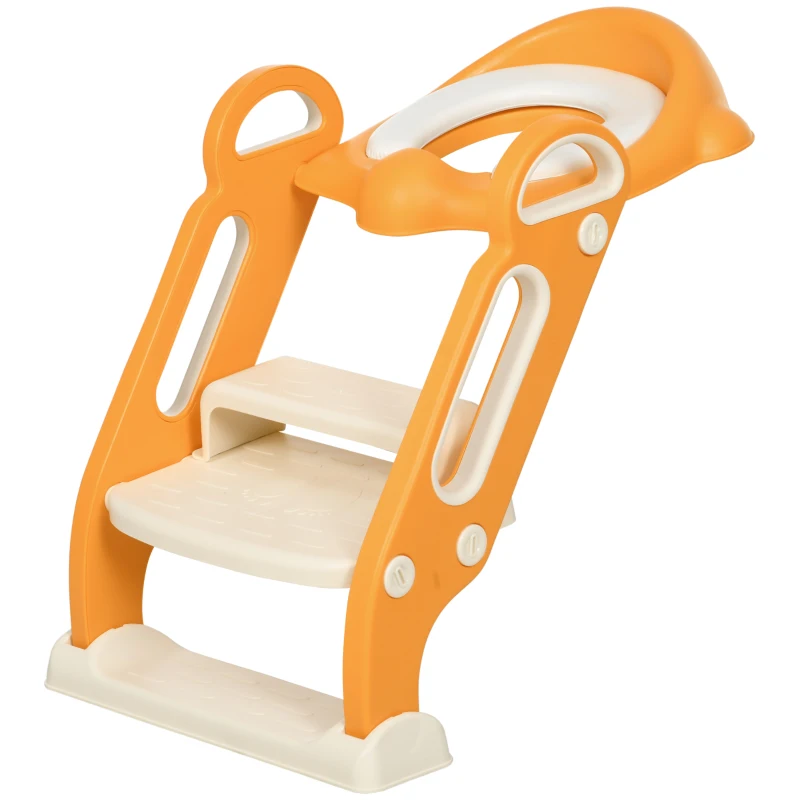 ZONEKIZ Reductor și Scăunel Înălțător WC cu Scară Reglabilă, Mânere și Pernă Detașabilă, 67,9x42,8x51,5 cm, Portocaliu