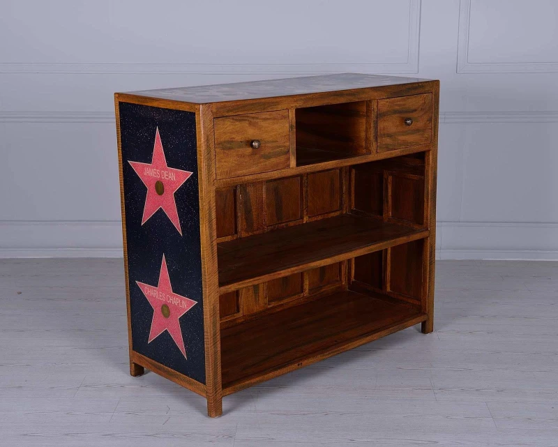 STONES Madia con ripiani e cassetti decorati in legno di mango