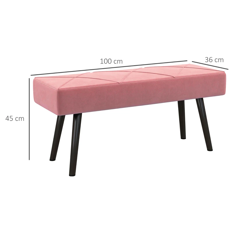 HOMCOM Banco de Pé de Cama Multifuncional e Moderno Banco de Dormitório com Pés de Aço e Assento Acolchoado 100x36x45 cm Rosa