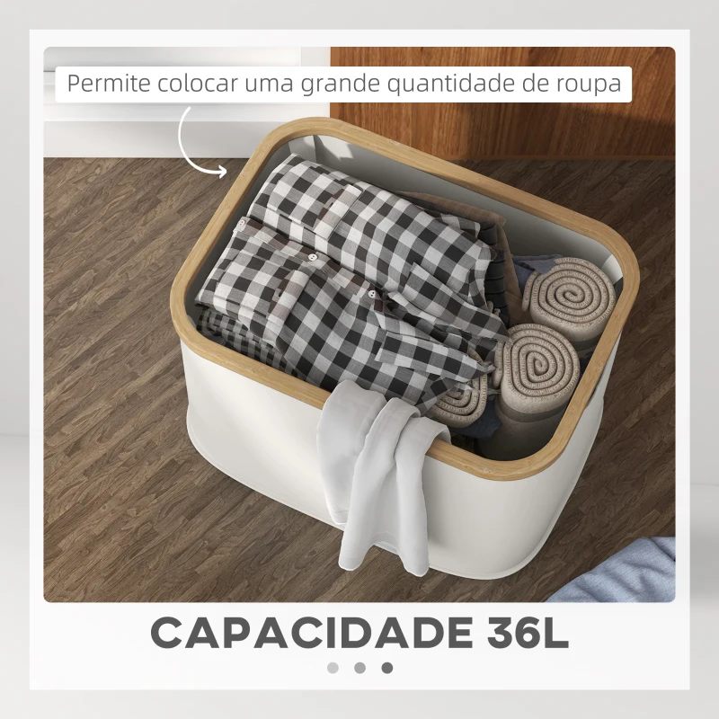 HOMCOM Cesto para Roupa Dobrável Cesto para Roupa Suja 36 L para Casa de Banho Dormitório Lavandaria 44,3x33,3x26,5 cm Creme