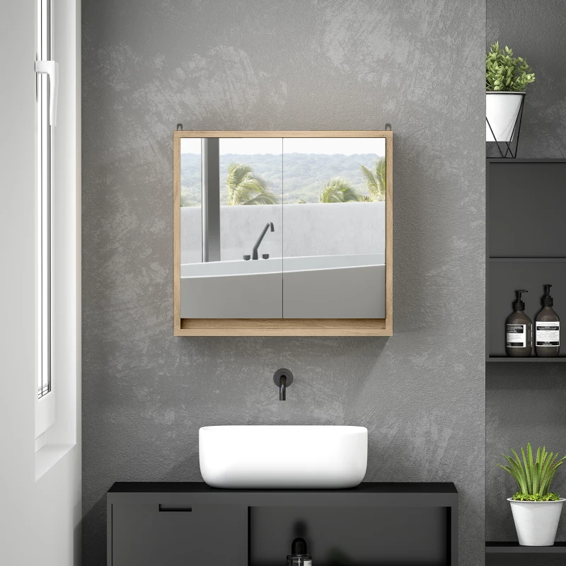 HOMCOM Armário de Casa de Banho com Espelho Móvel Suspenso de Casa de Banho com Prateleira Interior Ajustável 48x14,5x45 cm Madeira