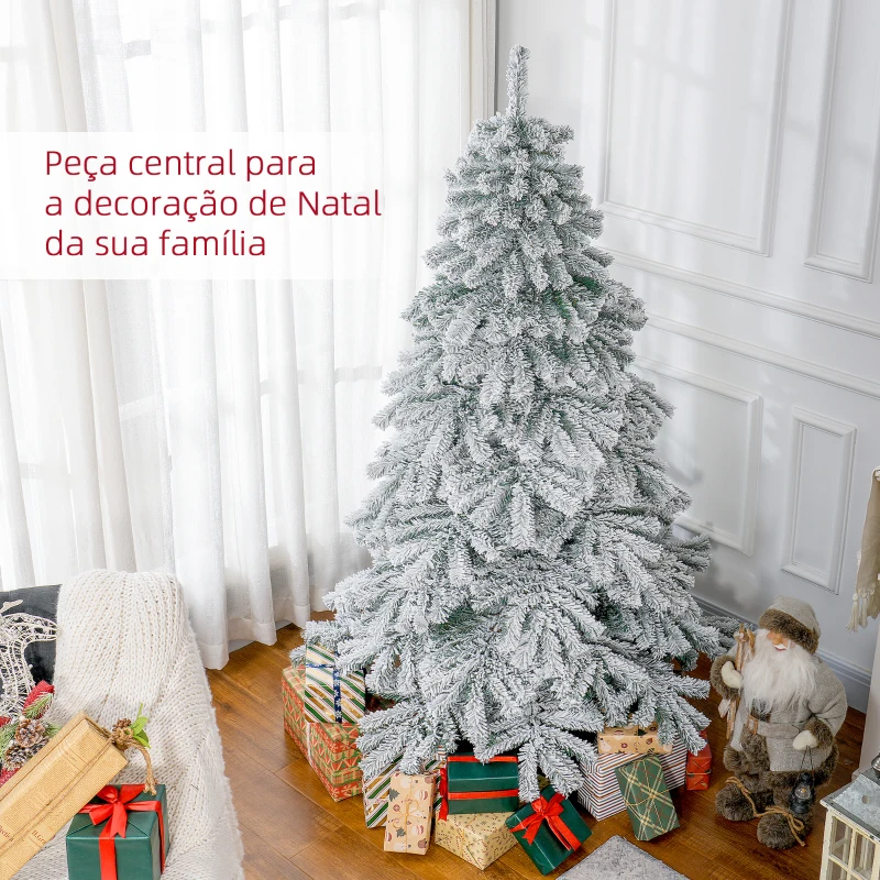 HOMCOM Árvore de Natal Ø116x180 cm Neve Artificial com 627 Pontas de PVC Base Dobrável e Suporte de Metal Decoração de Natal Verde e Branco