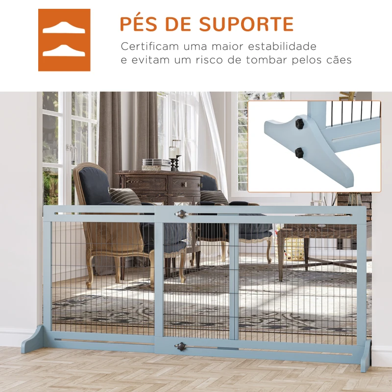 PawHut Barreira de Segurança para Cães de Madeira Extensível com Pés de Suporte para Portas Escada Corredor 104-183x36x69 cm Cinza