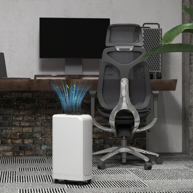 HOMCOM Desumidificador Elétrico 12L/dia Depósito de Água de 2,5L com Rodas Temporizador de 24 Horas Ecrã Digital de Humidade Branco