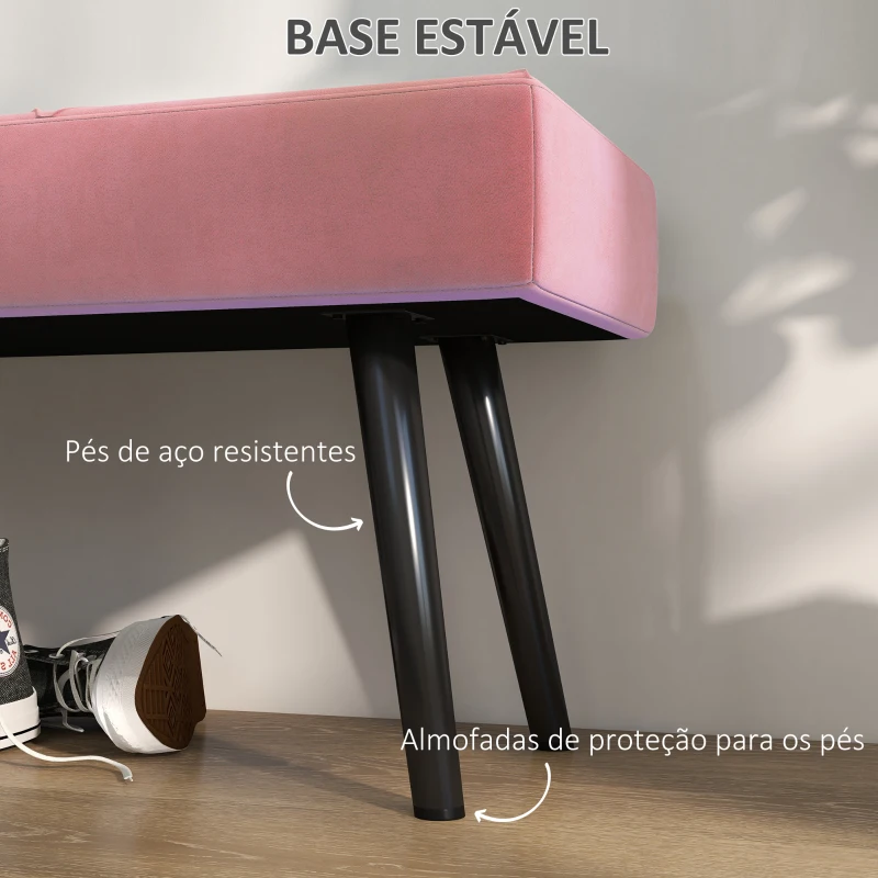 HOMCOM Banco de Pé de Cama Multifuncional e Moderno Banco de Dormitório com Pés de Aço e Assento Acolchoado 100x36x45 cm Rosa
