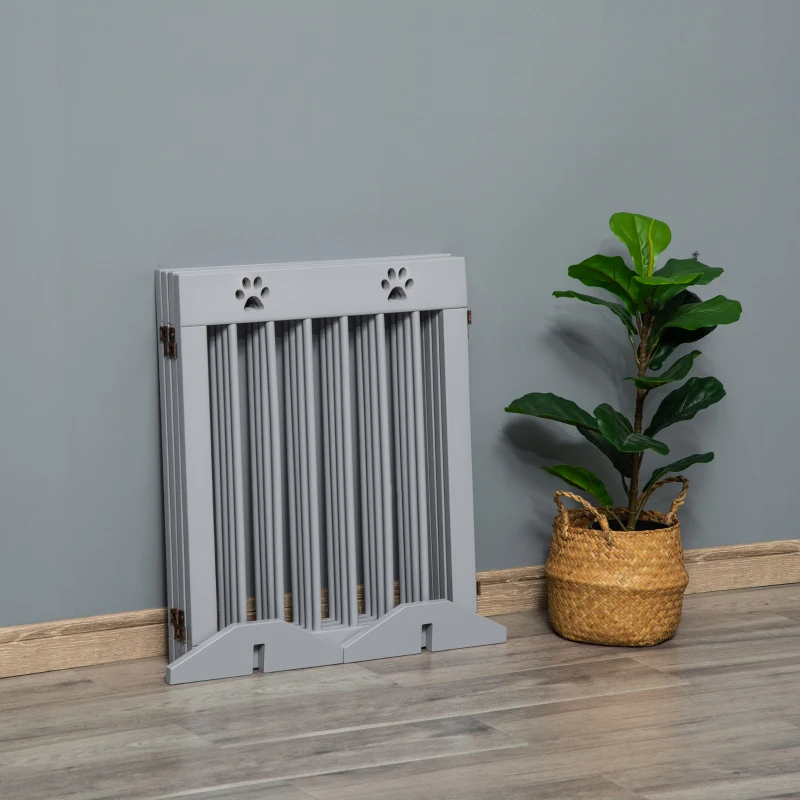 PawHut Barreira de Segurança Dobrável para Cães de 4 Painéis com Pés para Portas Escadas Corredor 204x30x61 cm Cinza