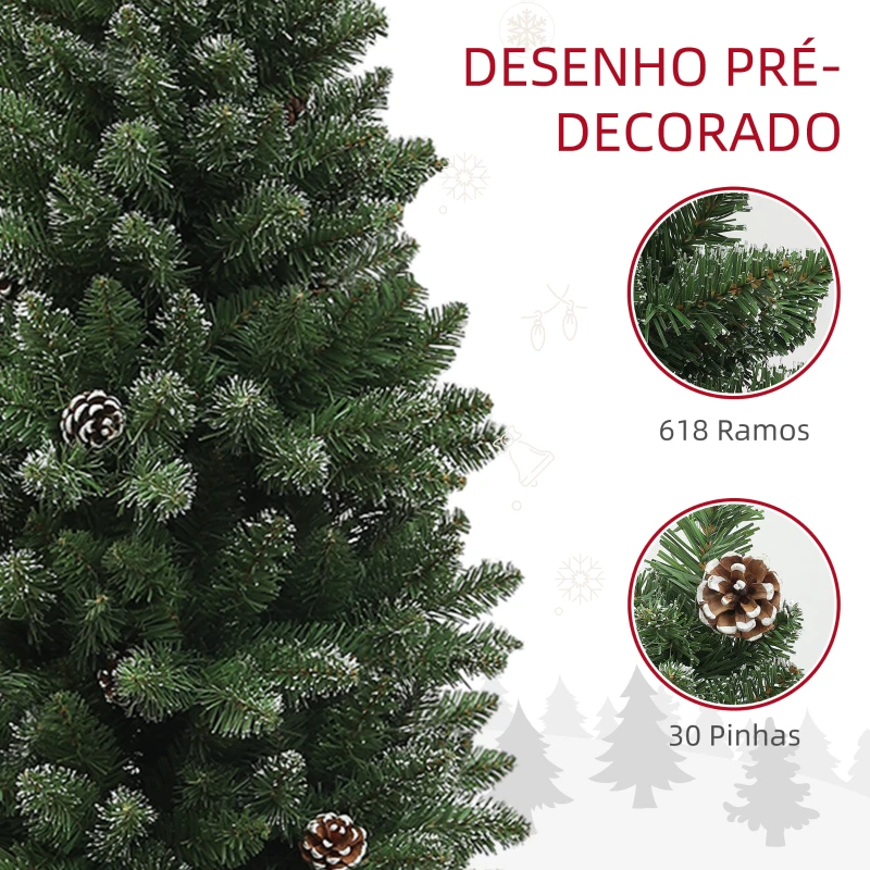 HOMCOM Árvore de Natal 180 cm Árvore de Natal Artificial com 618 Ramos e Suporte de Metal Árvore de Natal para Interior Verde