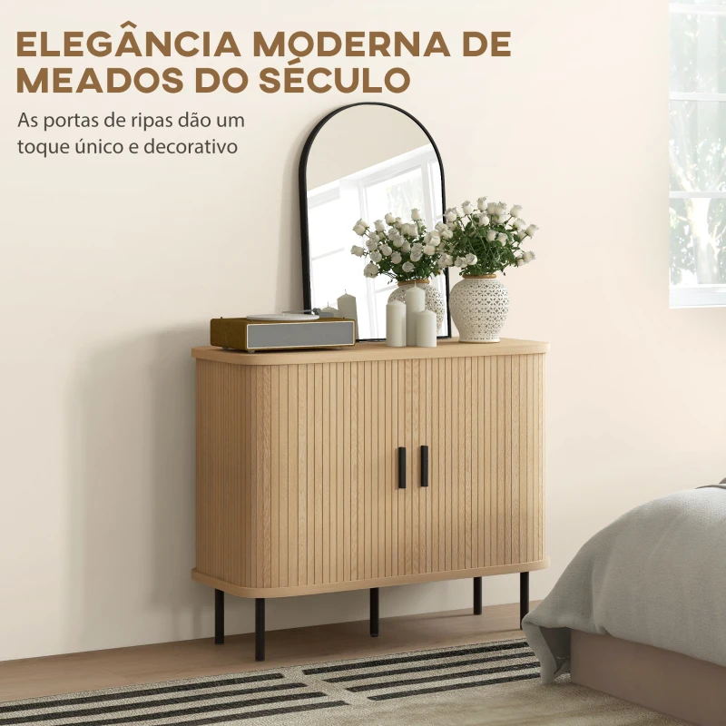 HOMCOM Aparador Vintage Aparador Sala de Estar com 2 Portas de Correr e Compartimentos Aparador de Sala de Jantar 90x40x75 cm Carvalho