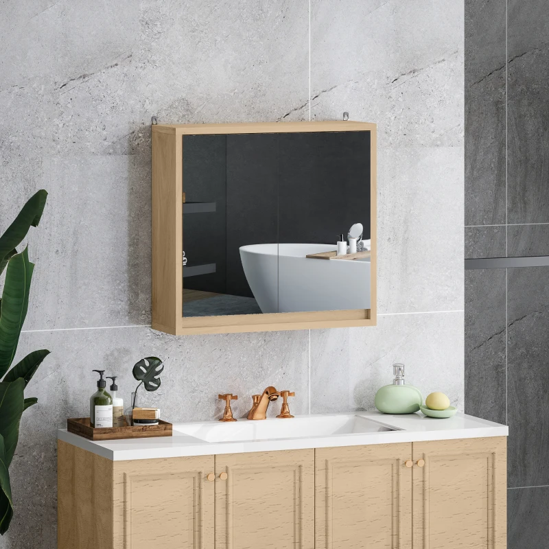 HOMCOM Armário de Casa de Banho com Espelho Móvel Suspenso de Casa de Banho com Prateleira Interior Ajustável 48x14,5x45 cm Madeira