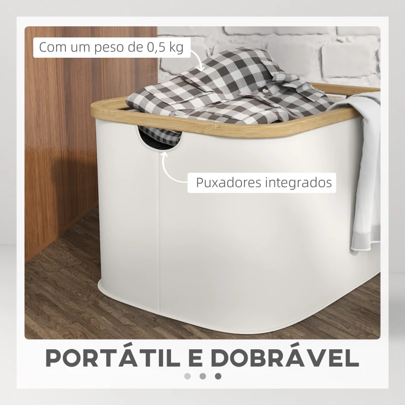 HOMCOM Cesto para Roupa Dobrável Cesto para Roupa Suja 36 L para Casa de Banho Dormitório Lavandaria 44,3x33,3x26,5 cm Creme
