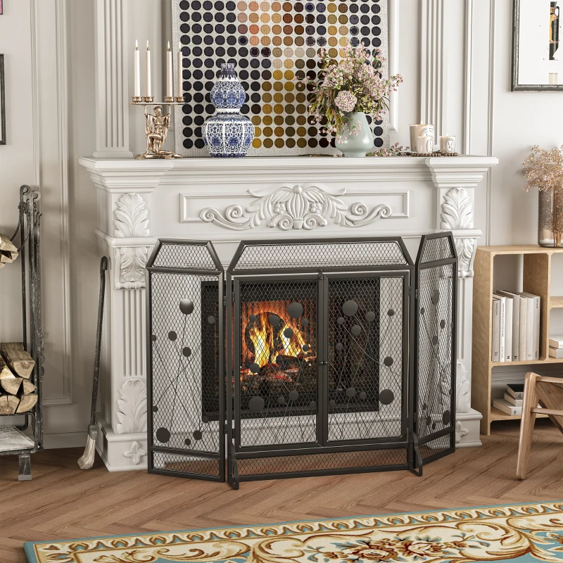 HOMCOM Paravan antiscantei pentru semineu, pliabil, usa magnetica 125 x 80cm