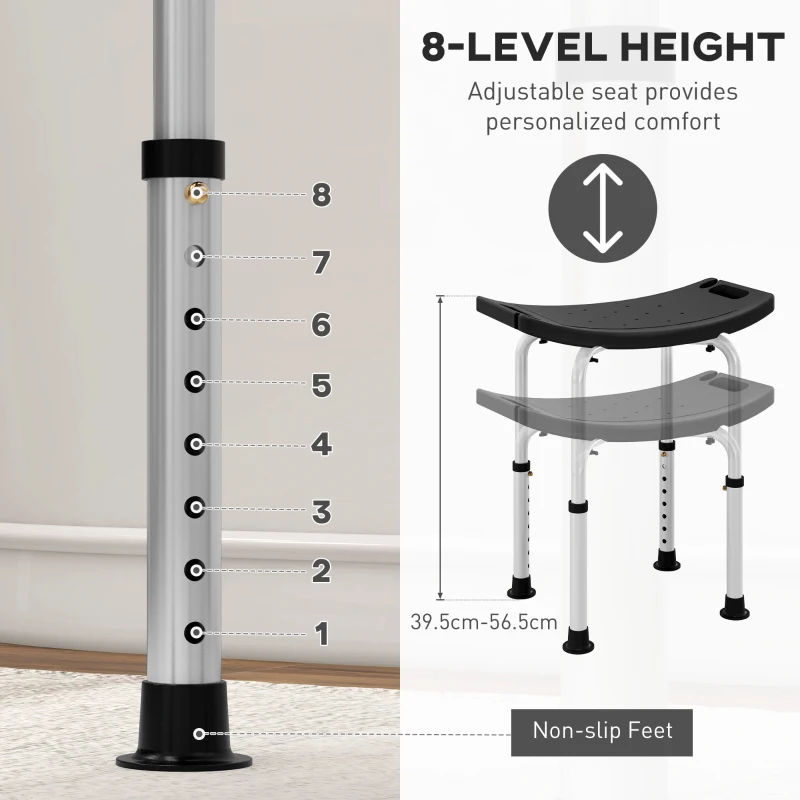 HOMCOM Height Adjustable Bath Stool, Aluminium Shower Stool with Non-Slip Pads for Elderly, Disabled, Seniors, Pregnant, Black(m-4)