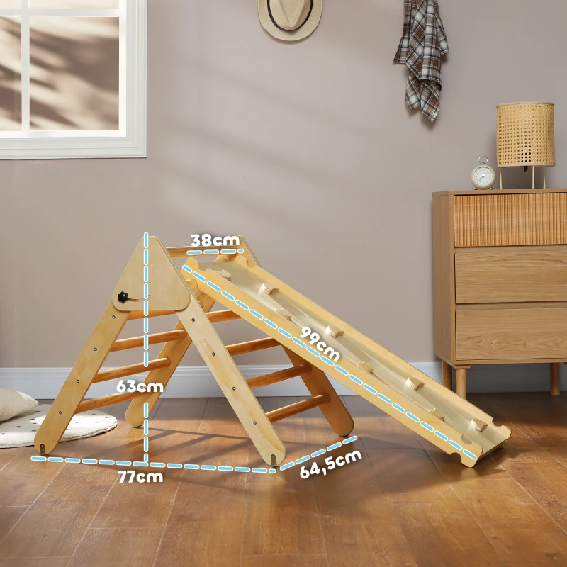AIYAPLAY Houten Kinderklimset met Driehoekige Ladder en Dubbelzijdige Glijbaan, voor Kinderen van 18-48 Maanden(m-3)