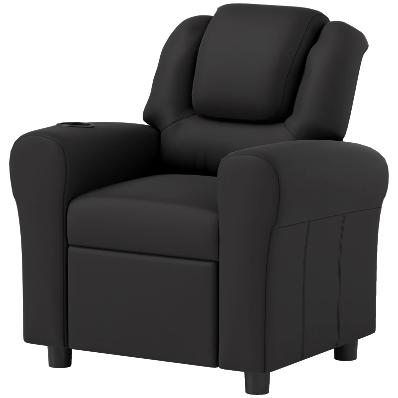 HOMCOM Kids Recliner Chair, PU Leather with Adjustable Backrest, Footrest, Padded Headrest, Black