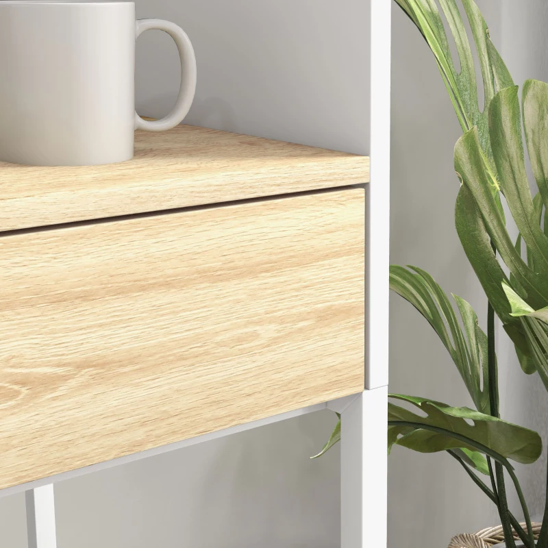 HOMCOM Secretária Moderna Mesa de Escritório com 2 Gavetas e Prateleira Mesa de Estudo 106x51,5x102,5 cm Branco e Carvalho