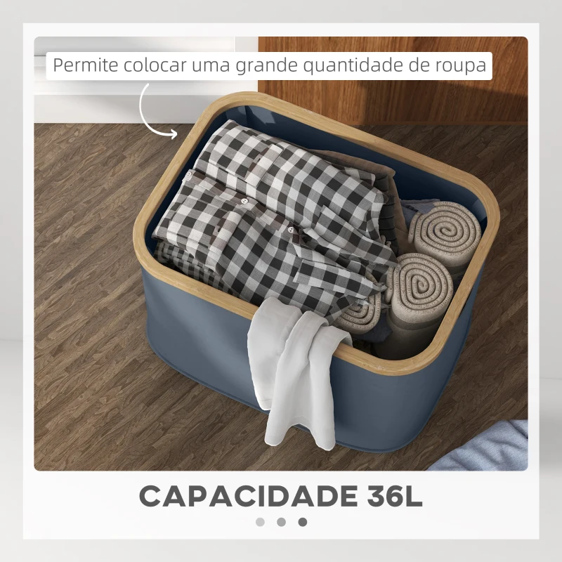 HOMCOM Cesto para Roupa Dobrável Cesto para Roupa Suja 36 L para Casa de Banho Dormitório Lavandaria 44,3x33,3x26,5 cm Cinza