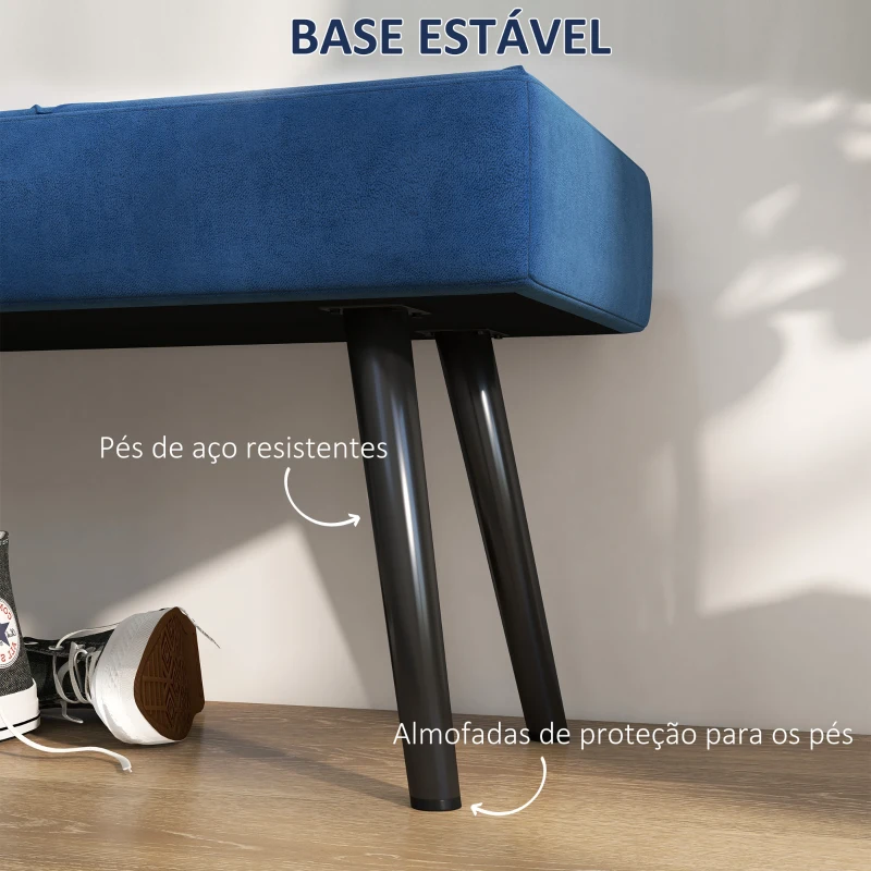 HOMCOM Banco de Pé de Cama Multifuncional e Moderno Banco de Dormitório com Pés de Aço e Assento Acolchoado 100x36x45 cm Azul