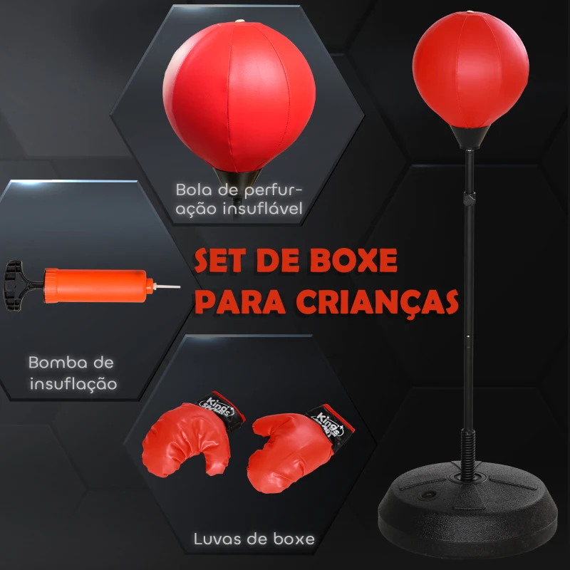 AIYAPLAY Punching Ball para Crianças Kit de Boxe para Crianças com Luvas de Boxe Altura Ajustável 122,5-147 cm e Base Preenchível Vermelho