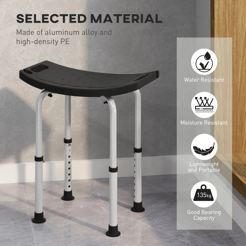 HOMCOM Height Adjustable Bath Stool, Aluminium Shower Stool with Non-Slip Pads for Elderly, Disabled, Seniors, Pregnant, Black(m-6)
