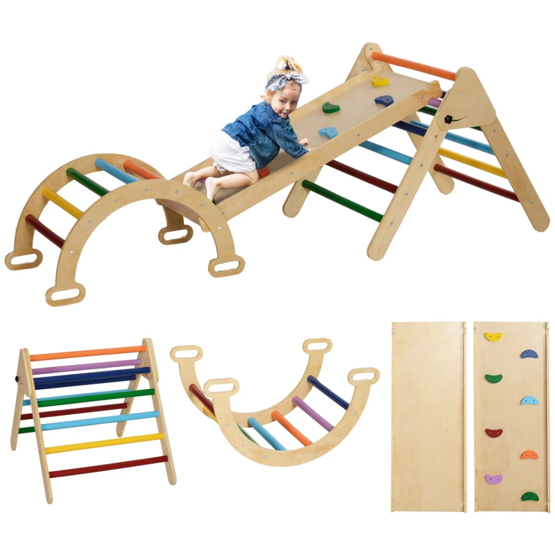 AIYAPLAY 5-in-1 Kinder Klimtoestel met Helling, Brug, Driehoekige Ladder, 18-48 Maanden, Bont