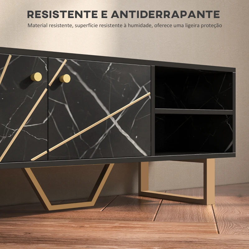 HOMCOM Móvel de TV com Prateleira Ajustável e Efeito Mármore Móvel de TV para Sala de Estar para Televisores de 50 Polegadas 110x35x45 cm Preto e Dourado