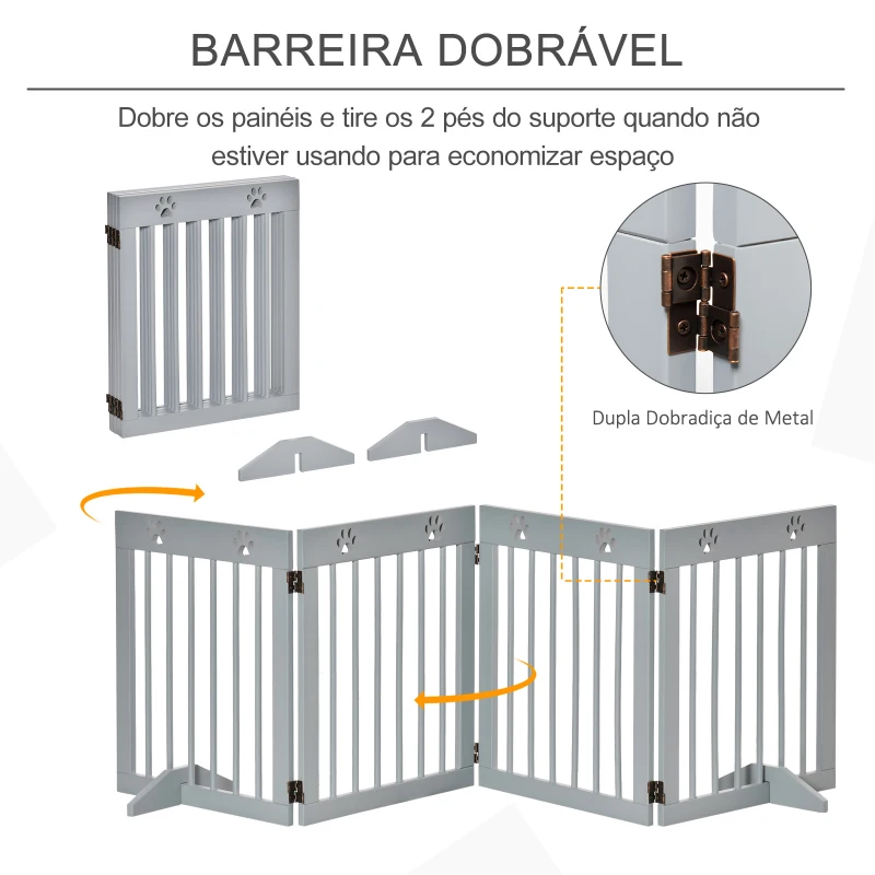 PawHut Barreira de Segurança Dobrável para Cães de 4 Painéis com Pés para Portas Escadas Corredor 204x30x61 cm Cinza