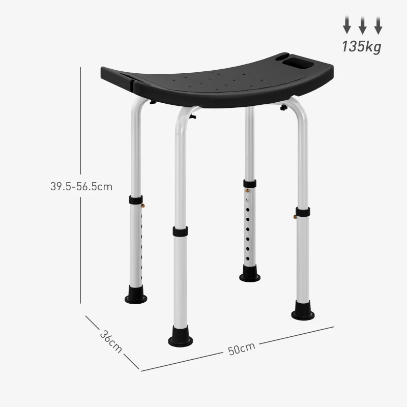 HOMCOM Height Adjustable Bath Stool, Aluminium Shower Stool with Non-Slip Pads for Elderly, Disabled, Seniors, Pregnant, Black(m-3)