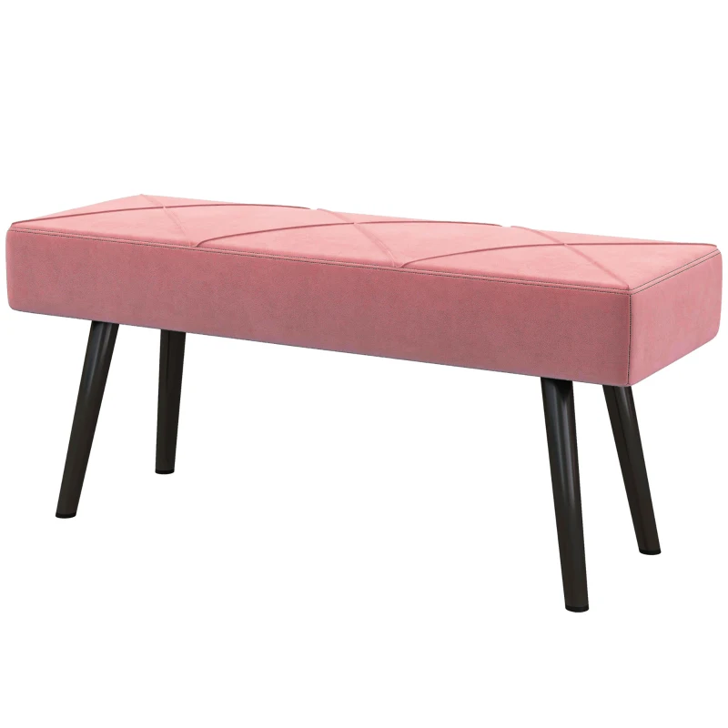 HOMCOM Banco de Pé de Cama Multifuncional e Moderno Banco de Dormitório com Pés de Aço e Assento Acolchoado 100x36x45 cm Rosa