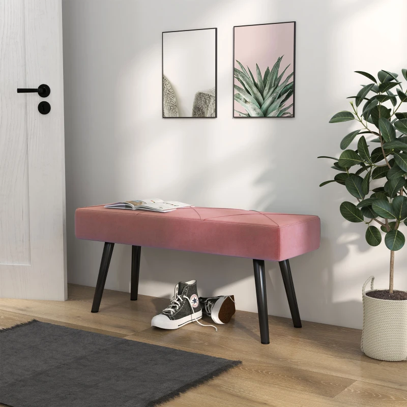 HOMCOM Banco de Pé de Cama Multifuncional e Moderno Banco de Dormitório com Pés de Aço e Assento Acolchoado 100x36x45 cm Rosa