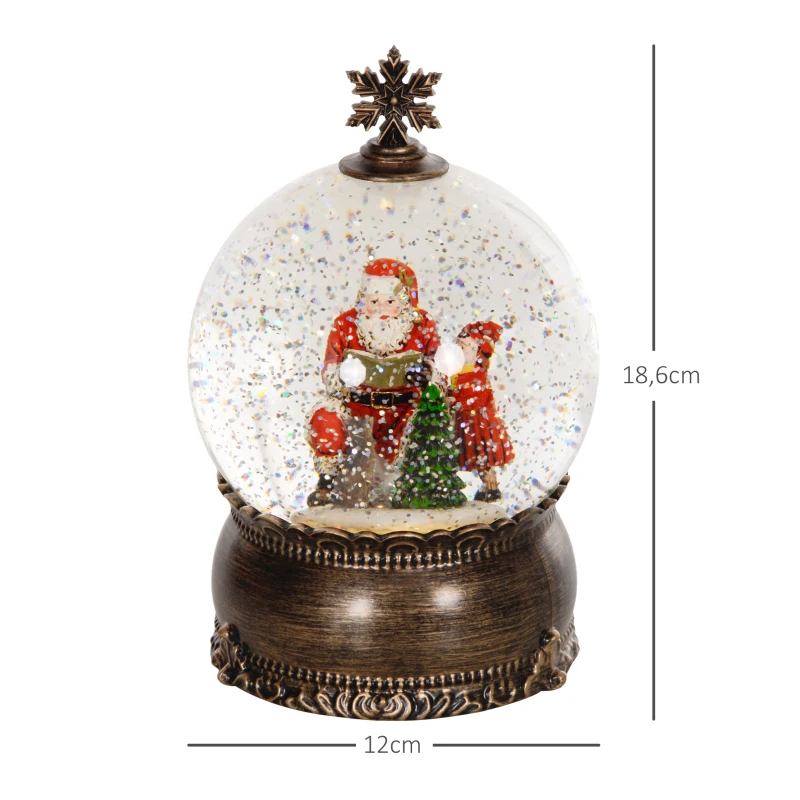 HOMCOM Bola de Neve com Música e Luzes Globo de Neve com Cena de Pai Natal e Criança Decoração de Natal Bronze