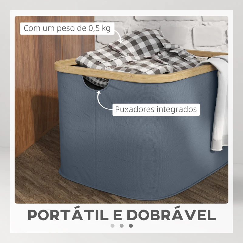 HOMCOM Cesto para Roupa Dobrável Cesto para Roupa Suja 36 L para Casa de Banho Dormitório Lavandaria 44,3x33,3x26,5 cm Cinza