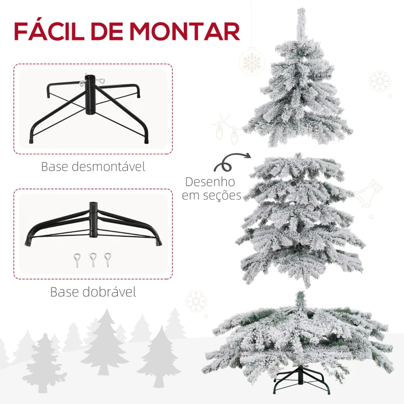 HOMCOM Árvore de Natal Ø116x180 cm Neve Artificial com 627 Pontas de PVC Base Dobrável e Suporte de Metal Decoração de Natal Verde e Branco