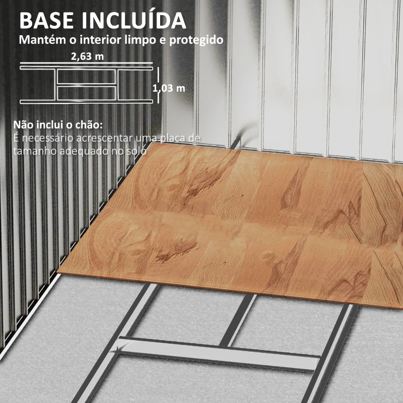 Outsunny Abrigo de Jardim 213x130x185 cm Abrigo de Jardim Metálico de Exterior com 2 Portas Deslizantes e 4 Janelas Marrom