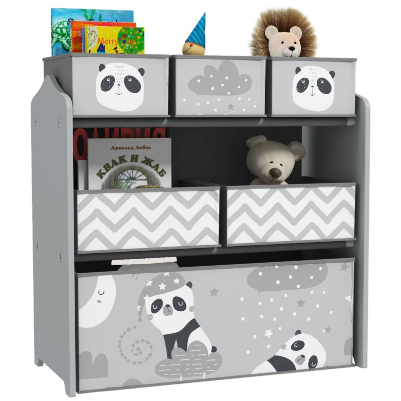 ZONEKIZ Estante para Brinquedos com 6 Caixas de Tecido não Tecido Amovíveis Organizador de Brinquedos 63x30x66 cm Cinza