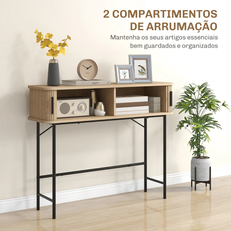HOMCOM Mesa Consola Vintage Móvel de Entrada com 2 Portas de Correr e Compartimentos Consola de Entrada 100x30x80 cm Carvalho