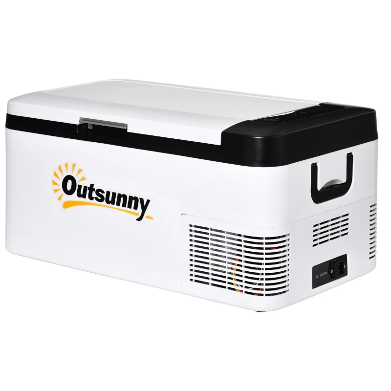 Outsunny 12V Car Refrigerator w/ LED Light & Foldable Handles, 18L Portable Compressor Cooler, Fridge Freezer with 12/24V DC and 110-240V AC for Campervan RV Boat Travel
