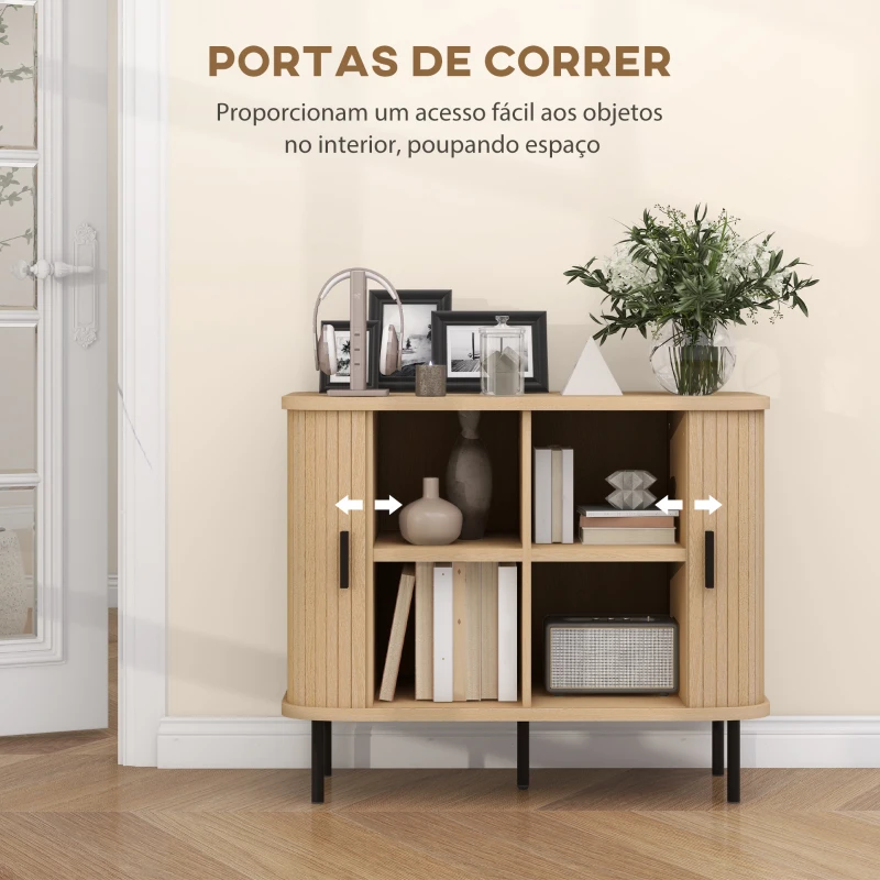 HOMCOM Aparador Vintage Aparador Sala de Estar com 2 Portas de Correr e Compartimentos Aparador de Sala de Jantar 90x40x75 cm Carvalho