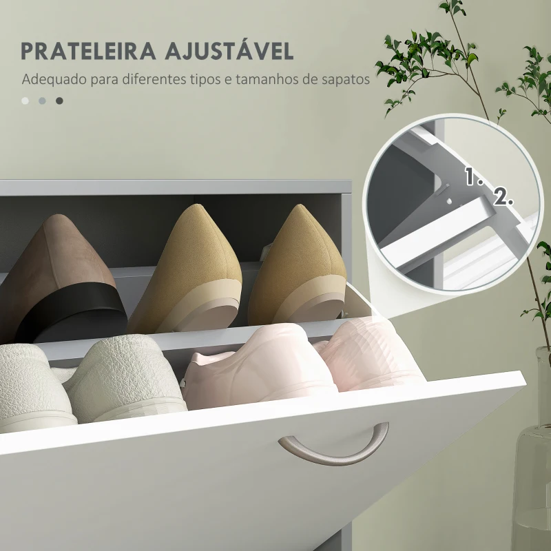 HOMCOM Móvel Cabide de Entrada de 3 Peças Armário de Entrada com Cabide Espelho Sapateira e Gaveta 90x10x102 cm Branco e Cinza