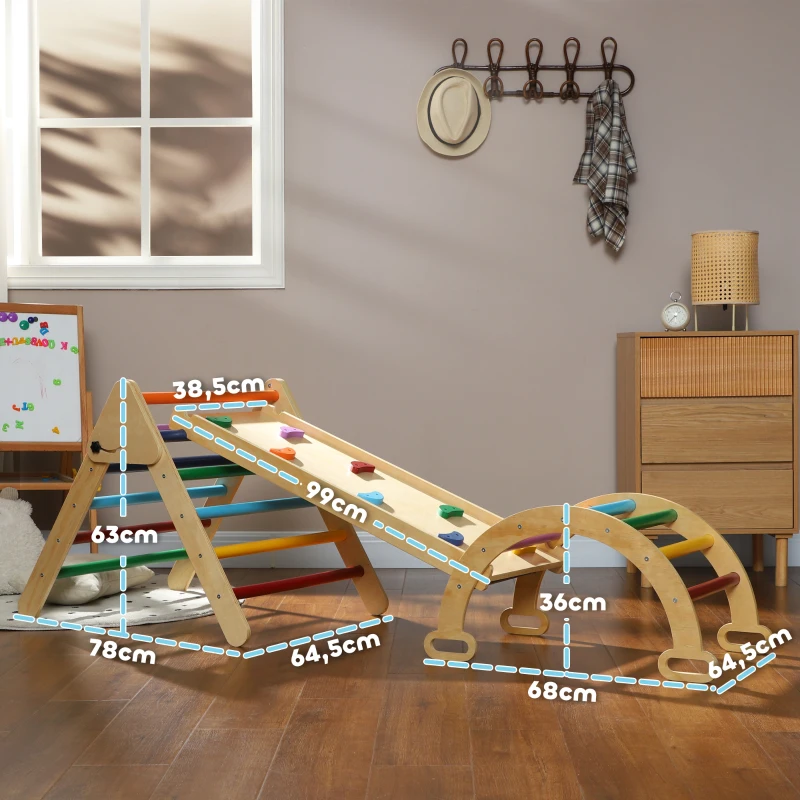 AIYAPLAY 5-in-1 Kinder Klimtoestel met Helling, Brug, Driehoekige Ladder, 18-48 Maanden, Bont