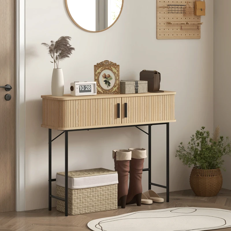 HOMCOM Mesa Consola Vintage Móvel de Entrada com 2 Portas de Correr e Compartimentos Consola de Entrada 100x30x80 cm Carvalho