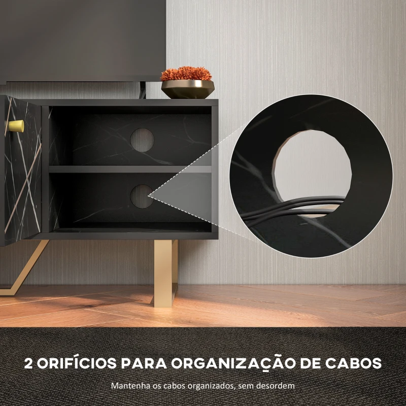 HOMCOM Móvel de TV com Prateleira Ajustável e Efeito Mármore Móvel de TV para Sala de Estar para Televisores de 50 Polegadas 110x35x45 cm Preto e Dourado