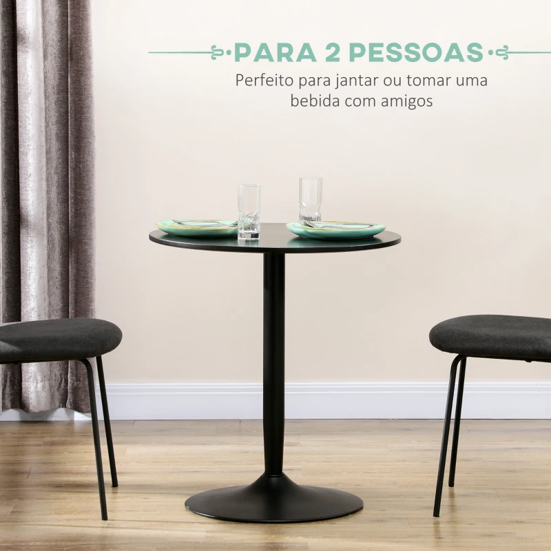 HOMCOM Mesa de Cozinha Redonda Mesa de Jantar Moderna para 2 Pessoas com Base de Aço e Almofadas Antiderrapantes Ø70x75 cm Preto