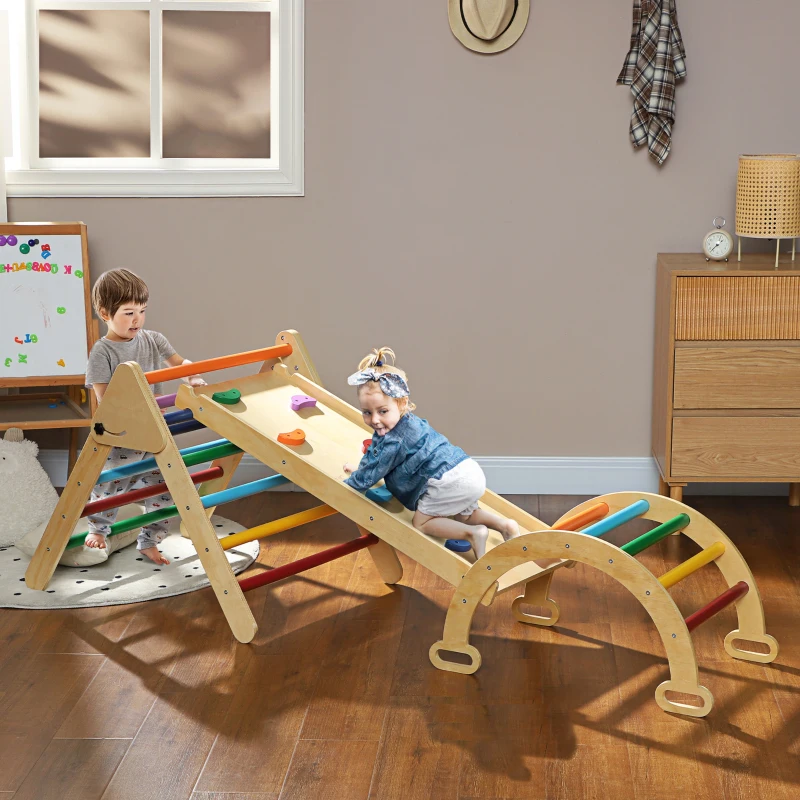 AIYAPLAY 5-in-1 Kinder Klimtoestel met Helling, Brug, Driehoekige Ladder, 18-48 Maanden, Bont